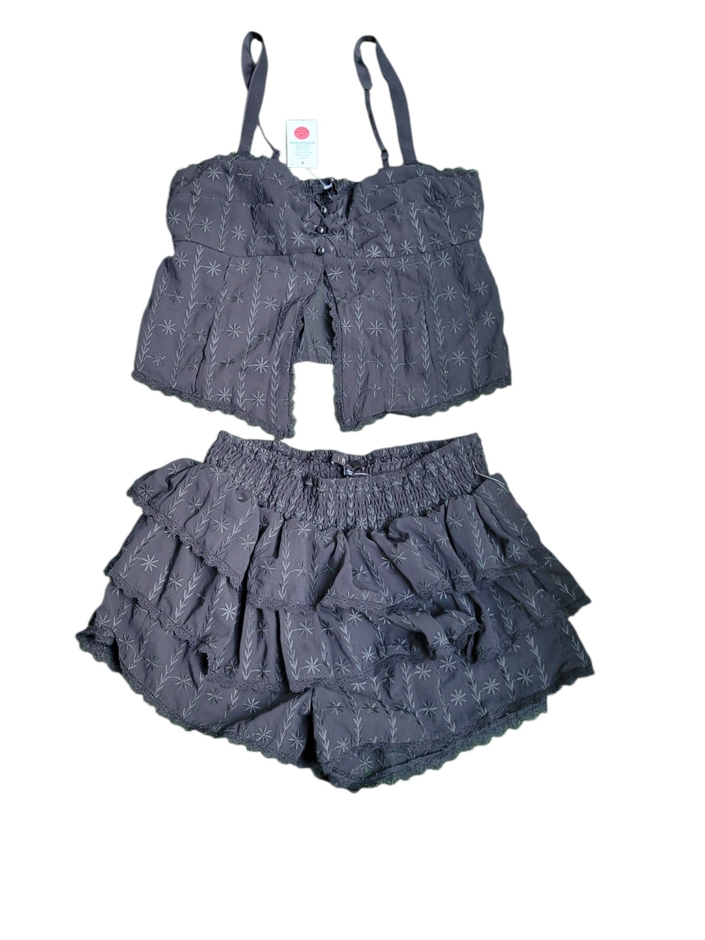 iris Black Ruffled Tiered Shorts Set